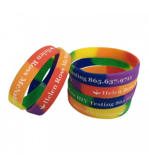 Rainbow Silicone Wristbands With Debossed Color filled Logo